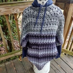 Navy Hoodie With Crochet Embellishment